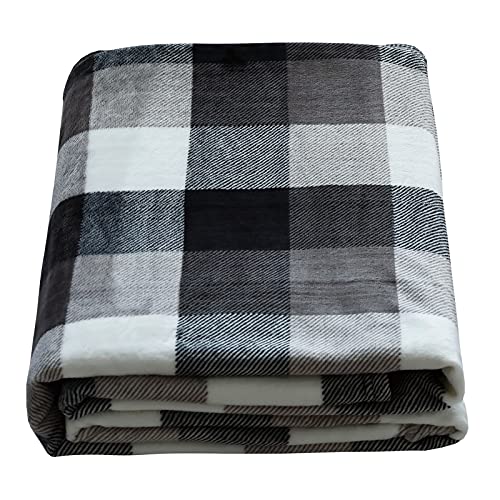 SOCHOW Flanell Fleecedecke 220 × 240 cm, ganzjährig Schwarz/Weiß Karierte Decke für Bett, Couch, Auto von SOCHOW