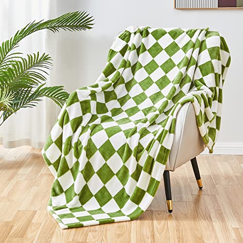 SOCHOW Flanell Fleecedecke Schachbrett 150 × 200 cm, ganzjährig Salbei Grün Karierte Decke für Bett, Couch, Auto von SOCHOW