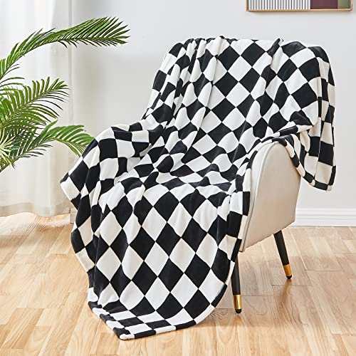 SOCHOW Flanell Fleecedecke Schachbrett 150 × 200 cm, ganzjährig Schwarz Karierte Decke für Bett, Couch, Auto von SOCHOW