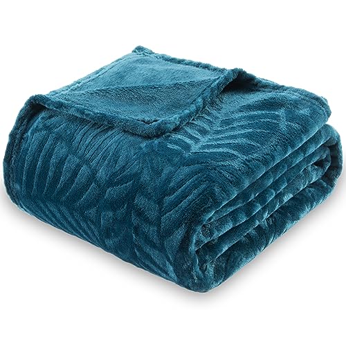 SOCHOW Flanell Fleecedecke mit 3D-Blattmuster, leichte, superweiche, gemütliche Plüsch-Bettdecke/Sofadecke 127 x 150 cm, Blau Grün von SOCHOW