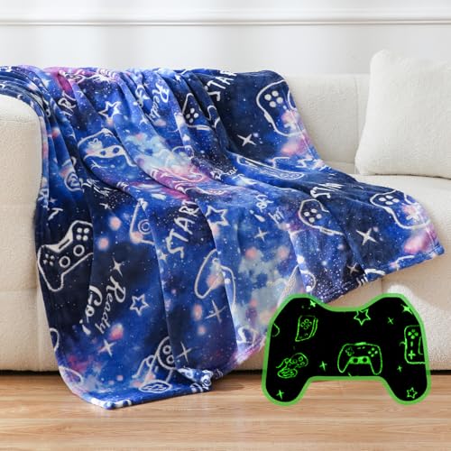 SOCHOW Gamepad Glühen im Dunkeln Decke 127 x 150 cm, Game Controller Muster Weich Warme Kuscheldecke Flanell Fleecedecke Für Kinder Teens Erwachsene, Blau von SOCHOW