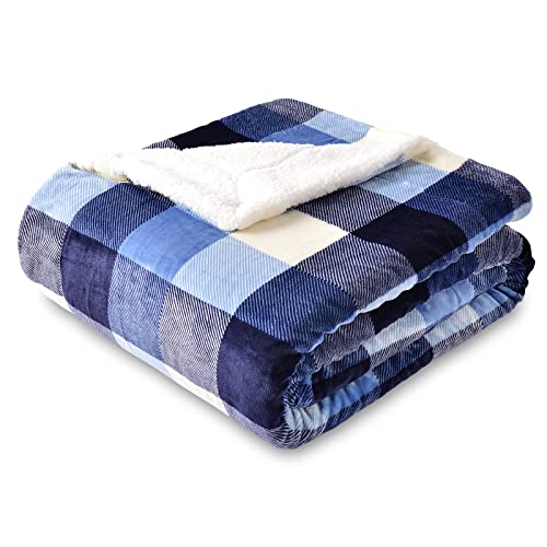 SOCHOW Karierte Sherpa Decke Fleecedecke Kuscheldecken, Dicke Sofadecke Couchdecke, doppelseitig superweiche warm luxuriöse Sofaüberwurf Flauschige Wohndecke 150 x 200 cm, Blau/Weiß von SOCHOW