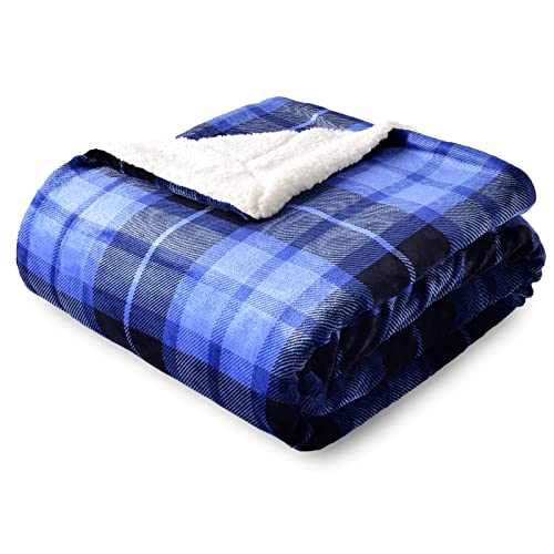 SOCHOW Karierte Sherpa Decke Fleecedecke Kuscheldecken, Dicke Sofadecke Couchdecke, doppelseitig superweiche warm luxuriöse Sofaüberwurf Flauschige Wohndecke 150 x 200 cm, Blau von SOCHOW