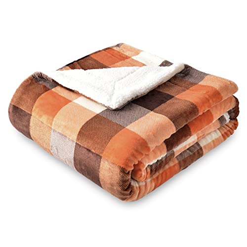 SOCHOW Karierte Sherpa Decke Fleecedecke Kuscheldecken, Dicke Sofadecke Couchdecke, doppelseitig superweiche warm luxuriöse Sofaüberwurf Flauschige Wohndecke 150 x 200 cm, Orange von SOCHOW