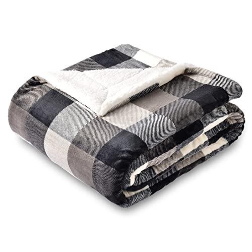 SOCHOW Karierte Sherpa Decke Fleecedecke Kuscheldecken, Dicke Sofadecke Couchdecke, doppelseitig superweiche warm luxuriöse Sofaüberwurf Flauschige Wohndecke 150 x 200 cm, Schwarz/Weiß von SOCHOW