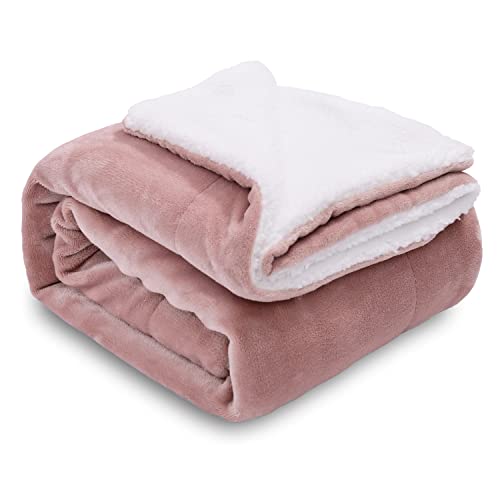 SOCHOW Sherpa Decke Grau Rosa zweiseitige Wohndecken Kuscheldecken, Dicke warm Sofadecke/Couchdecke aus Sherpa, 220 x 240 cm flausch Fleecedecke als Sofaüberwurf oder Wohnzimmerdecke von SOCHOW