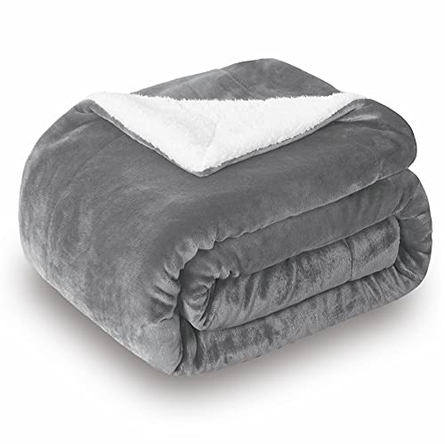 SOCHOW Sherpa Decke Grau zweiseitige Wohndecken Kuscheldecken, extra Dicke warm Sofadecke/Couchdecke aus Sherpa, 220 x 240 cm super flausch Fleecedecke als Sofaüberwurf oder Wohnzimmerdecke von SOCHOW