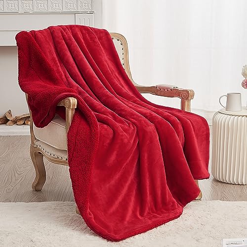 SOCHOW Sherpa Decke Klassisch Rot zweiseitige Wohndecken Kuscheldecken, extra Dicke warm Sofadecke/Couchdecke aus Sherpa, 150 x 200 cm super flausch Fleecedecke als Sofaüberwurf oder Wohnzimmerdecke von SOCHOW