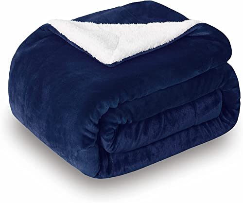 SOCHOW Sherpa Decke Marine Blau zweiseitige Wohndecken Kuscheldecken, extra Dicke warm Sofadecke/Couchdecke aus Sherpa, 150 x 200 cm super flausch Fleecedecke als Sofaüberwurf oder Wohnzimmerdecke von SOCHOW