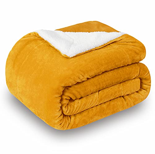 SOCHOW Sherpa Decke Senfgelb zweiseitige Wohndecken Kuscheldecken, extra Dicke warm Sofadecke/Couchdecke aus Sherpa, 150 x 200 cm super flausch Fleecedecke als Sofaüberwurf oder Wohnzimmerdecke von SOCHOW