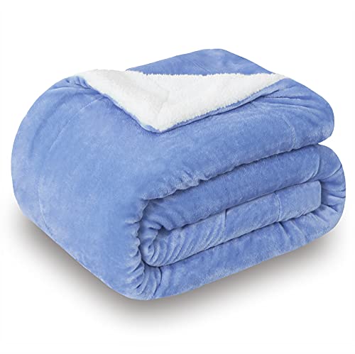 SOCHOW Sherpa Decke Staubiges Blau zweiseitige Wohndecken Kuscheldecken, extra Dicke warm Sofadecke/Couchdecke aus Sherpa, 220 x 240 cm super flausch Fleecedecke als Sofaüberwurf oder Wohnzimmerdecke von SOCHOW