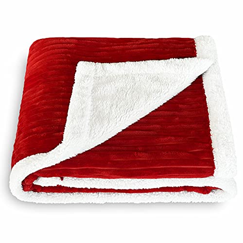 SOCHOW Sherpa Fleece Wohndecken Kuscheldecken, superweiche, Flauschige, warme Streifenplüschdecke für Schlafcouch, 220 x 240 cm, Rot von SOCHOW