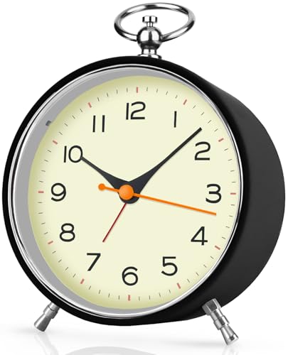 SOCICO Analog Wecker für das Schlafzimmer, Ohne Ticken Wecker mit Licht, Retro-Wecker Analog mit Schlummerfunktion (Schwarz-l) von SOCICO