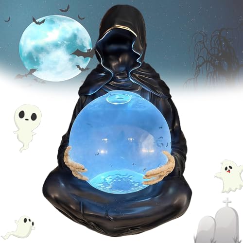 SOCLING Grim Reaper Statue with Flying Bats Crystal Ball,bat Globe,Gothic-Figur Mit Leuchtender Kugel,leuchtende Fledermaus-Dekoration,Bücherregal Halloween Dekoration-A SOCLING Grim Reaper Statue with Flying Bats Crystal Ball,bat Globe,Gothic-Figur Mit Leuchtender Kugel,leuchtende Fledermaus-Dekoration,Bücherregal Halloween Dekoration-A von SOCLING