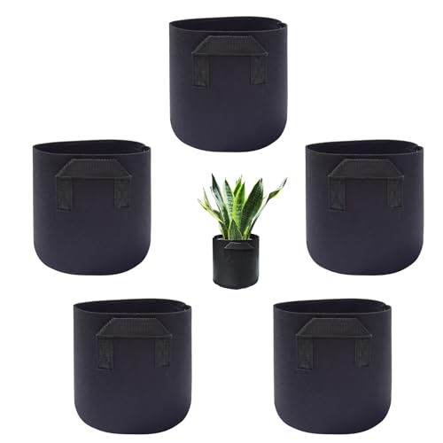 SOCLING Pflanzsack, Vliesstoff, 15 Liter, Schwarz, Atmungsaktiv, Verhindert Wurzelkreisen, Minimalistisch, Bodenstehend, 5 Stück, both, Garten von SOCLING