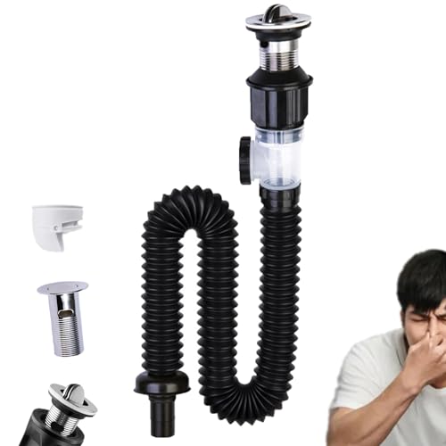 SOCLING Teleskopisches Anti-geruchs-abflussrohr, Abflussrohr Waschbecken, Bodenablauf Gegen Überlauf, Flexibler Abflussschlauch,Waschtisch-Deo-Abflussrohr-Set, Gerader Wandablauf, 300–900 Mm von SOCLING