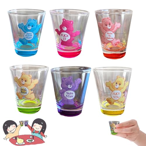 glücksbärchi schnapsgläser,swear bears shot glasses,6 pieces,Mini shot glasses set,6 Pieces Shot Glass, Insulated Shot Glasses Set for Cocktail, Whiskey, Travel, Bar von SOCLING