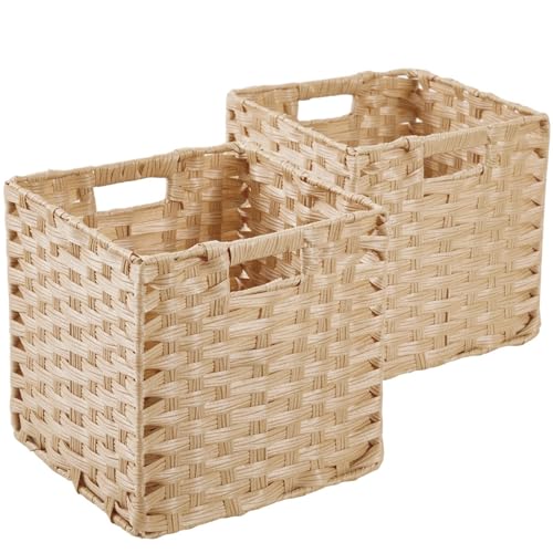SOCOHOME Aufbewahrungsbox, 31x31x31cm Faux Rattan Kallax Boxen, Aufbewahrungskorb für Spielzeug Kleidung Regal Kinderzimmer Schrank Wasserdicht, Nicht Schimmelig(2 Stück,Hellbeige) von SOCOHOME