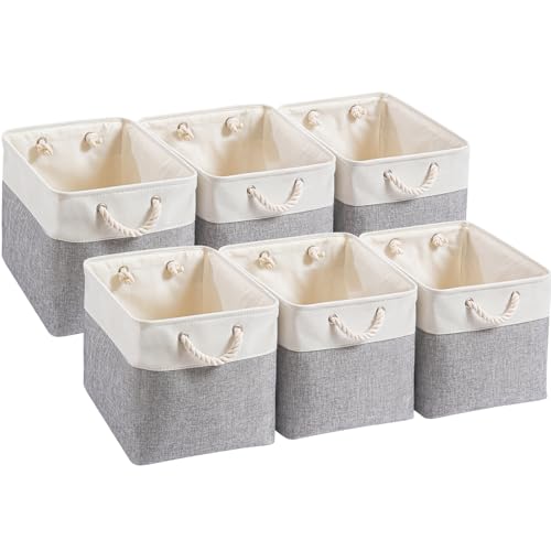 SOCOHOME Aufbewahrungsboxen Stoff,28x28x28cm körbe aufbewahrung für Spielzeug Regal Garderobe,Waschbar(Grau/Weiß, 6 Pack) von SOCOHOME