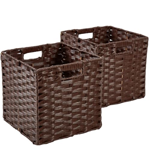 SOCOHOME Aufbewahrungskorb, 31x31x31cm Faux Rattan Kallax Boxen, Aufbewahrungsbox für Spielzeug Kleidung Regal Kinderzimmer Schrank Wasserdicht, Nicht Schimmelig(2 Stück,Dunkelbraun) von SOCOHOME