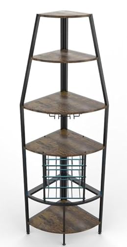 SOCOMFAY Wine Racks für 12 Flaschen 5-Tier Eck-Weinregal mit Glashalter & Weinaufbewahrung Weinregal Freistehender Vintagebraun-Schwarz von SOCOMFAY