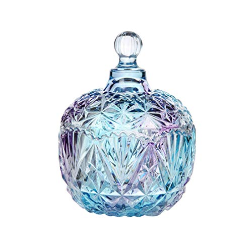 SOCOSY Royal geprägtes Glas in Diamantform mit Deckel Schmuckschatulle Hochzeit Süßigkeiten Buffet Glas Küche Vorratsglas Blau - 284 ml von SOCOSY
