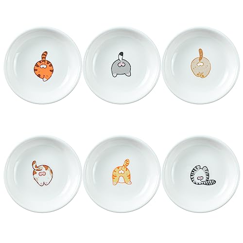 SOCOSY Super süße lustige Katzen-Butts Keramik-Saucenschale/Gewürzschale/Sushi-Soja-Dip-Schüssel/Vorspeisen-Teller/Servierschale für Küche und Zuhause (Set von 6 Stück) von SOCOSY