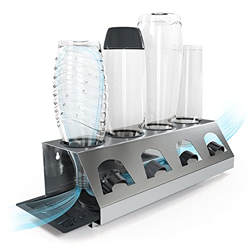 SODACLEAN® Premium Flaschenhalter mit Abtropfwanne - für SodaStream Duo Crystal Flaschen | aus hochwertigem Edelstahl - Abtropfhalter mit Deckelhalterung | Easy Fuse Power Emil UVM. (4er) von SODACLEAN