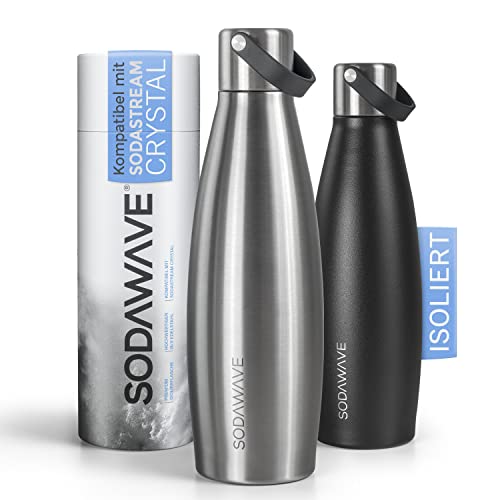 SODAWAVE® Trinkflasche Edelstahl [620ml] kompatibel mit SodaStream Crystal I Doppelwandige Thermo Edelstahl Trinkflasche I 100% auslaufsichere Flasche ideal für unterwegs (Edelstahl) von SODAWAVE