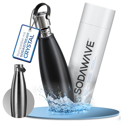 SODAWAVE® Trinkflasche Edelstahl extra groß [850ml] für SodaStream Crystal I 100% auslaufsichere Edelstahl Trinkflasche ideal für unterwegs I Extra großes Füllvolumen I nicht isoliert von SODAWAVE