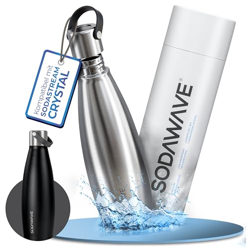 SODAWAVE® Trinkflasche Edelstahl extra groß [850ml] für SodaStream Crystal I 100% auslaufsichere Edelstahl Trinkflasche ideal für unterwegs I Extra großes Füllvolumen I nicht isoliert von SODAWAVE