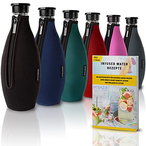 SODAZiP® Premium Schutzhülle kompatibel mit SodaStream Crystal Glaskaraffe [EXTRA KÜHLEFFEKT] - Bruchschutz Neopren Hülle für Soda Stream Glasflaschen - Zubehör für unterwegs (Schwarz) von SODAZiP