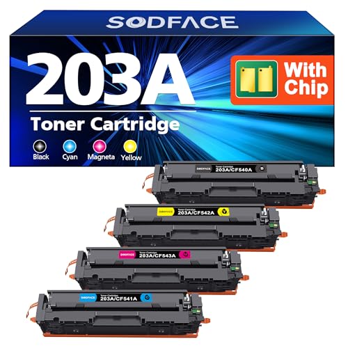 SODFACE 203A Kompatibel für HP 203X 203A Toner Set für Color Laserjet Pro MFP M281fdw M281fdn M280nw M254dw M254nw CF540A CF541A CF542A CF543A Tonerkartusche (Schwarz Cyan Gelb Magenta, 4er-Pack) von SODFACE