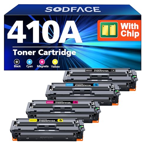 SODFACE 410A 410X Toner Schwarz Kompatibel für HP 410A Cf410A 410X Cf410X für HP LaserJet Pro MFP M477FDW M452NW M377DW M477FNW M477FDN M477 M377 M452DN M452DW M452 (Schwarz Cyan Magenta Gelb, 4-Pack) von SODFACE