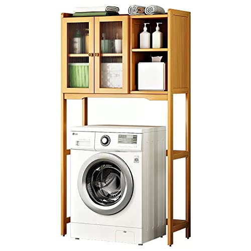 Toilettenregal, Waschmaschinenschrank Bambus Überschrank, Badschrank mit Flügeltüren Waschmaschinenregal, 2 Stöckiges Badezimmerregal WC Regal, Naturfarben - 79X25X156CM Toilettenregal, Waschmaschinenschrank Bambus Überschrank, Badschrank mit Flügeltüren Waschmaschinenregal, 2 Stöckiges Badezimmerregal WC Regal, Naturfarben - 79X25X156CM