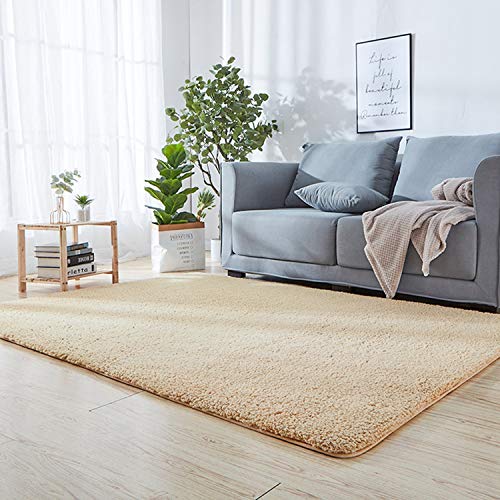 Hochflor Shaggy Teppich wohnzimmerteppich Langflor - Teppiche für Wohnzimmer flauschig Shaggy Schlafzimmer Bettvorleger Outdoor Carpet - Beige 70 x 120 cm von SODKK