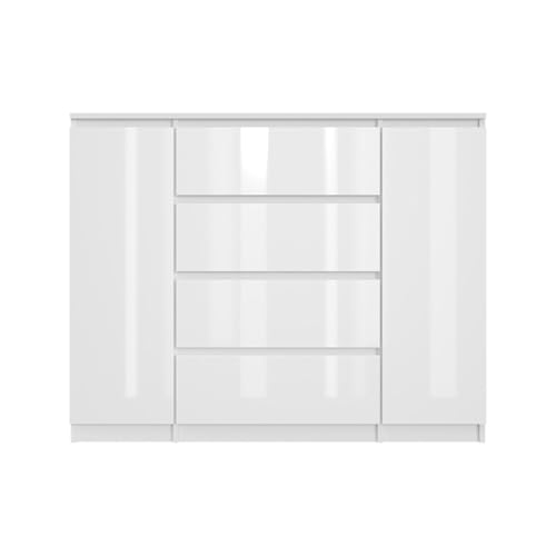 SODREAMER Kommode 2 Türen 4 Schubladen 120 cm| Weiß - glänzende Vorderseite Ideal für Schlafzimmer, Wohnzimmer, Kinderzimmer und Büro | Große geräumige Kommode | 120x97x40 cm SODREAMER Kommode 2 Türen 4 Schubladen 120 cm| Weiß - glänzende Vorderseite Ideal für Schlafzimmer, Wohnzimmer, Kinderzimmer und Büro | Große geräumige Kommode | 120x97x40 cm von SODREAMER