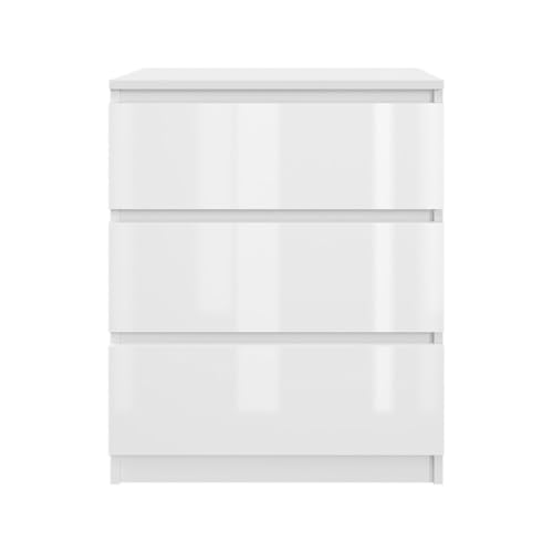 SoDREAMER Kommode mit 3 Schubladen 60 cm | Weiß - glänzende Vorderseite Ideal für Schlafzimmer, Wohnzimmer, Kinderzimmer und Büro | Geräumige Kommode| Modernes Design | 61x75x40 cm von SoDREAMER