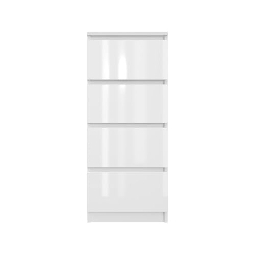 SoDREAMER Kommode mit 4 Schubladen 40 cm | Weiß - glänzende Vorderseite Ideal für Schlafzimmer, Wohnzimmer, Kinderzimmer und Büro | Geräumige Kommode| Modernes Design | 40x97x40 cm von SoDREAMER