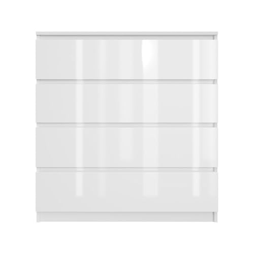 SoDREAMER Kommode mit 4 Schubladen 90 cm | Weiß - glänzende Vorderseite Ideal für Schlafzimmer, Wohnzimmer, Kinderzimmer und Büro | Geräumige Kommode| Modernes Design | 90x97x40 cm von SoDREAMER