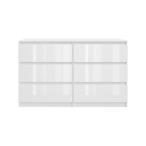 SoDREAMER Kommode mit 6 Schubladen | Weiß - glänzende Vorderseite 120 cm Ideal für Schlafzimmer Wohnzimmer Kinderzimmer und Büro | Große geräumige Schubladenschrank | 120x75x40 cm von SoDREAMER