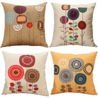 4er-Set Kissenbezüge aus Baumwolle und Leinen mit tropischem Pflanzenmuster 45 x 45 cm 4er-Set Kissenbezüge aus Baumwolle und Leinen mit tropischem Pflanzenmuster 45 x 45 cm von SOEKAVIA
