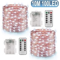 Soekavia - x 10 m LED-Lichterkette mit 100 LEDs, Batterie-Timerfunktion, mit Fernbedienung, IP65 wasserdicht, Innen- und Außendekoration für von SOEKAVIA
