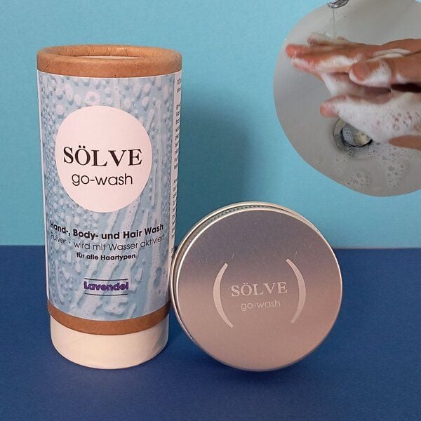 SÖLVE go-wash Hand-, Body- und Hair Wash Pulver Duft Lavendel mit Dose von SÖLVE