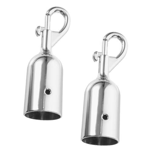 SOESFOUFU 2 Stück Metall Kordelstopper mit Haken Aluminiumlegierung Selbstschließend Robust und Verschleißfest Dekorativer Endverschluss für Begrüßungspfosten Seilabsperrung Silberfarben von SOESFOUFU
