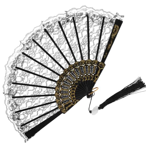 SOESFOUFU Eleganter Handfächer aus Schwarzer Spitze mit Quaste Faltbarer Stabiler Pp-metall Fächer für Tanz Hochzeit Party und Wanddeko Langlebiger Handlicher Spitzenfächer SOESFOUFU Eleganter Handfächer aus Schwarzer Spitze mit Quaste Faltbarer Stabiler Pp-metall Fächer für Tanz Hochzeit Party und Wanddeko Langlebiger Handlicher Spitzenfächer von SOESFOUFU