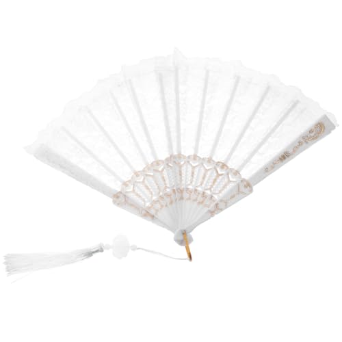 SOESFOUFU Spitzenfächer faltbar Spitzenhandfächer Falten gefaltet klein Fan im Vintage-Stil Spitze Handfaltfächer Handlüfter Handgehaltene Faltventilator Spitze Faltfächer pp Weiß von SOESFOUFU