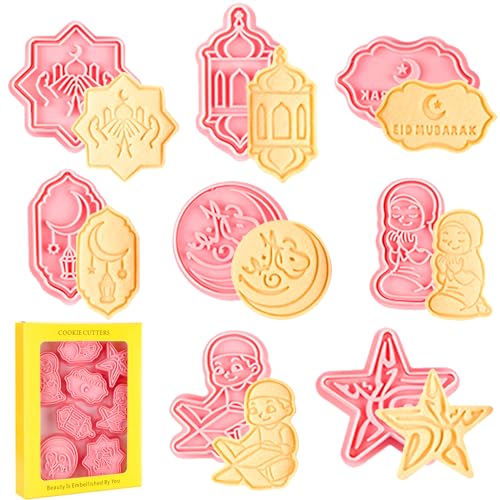 Eid Mubarak Ausstechformen, 8 Stück Ramadan Keksausstecher, 3D Eid Element Keksstempel Ausstecher Set, Kinder Cookie Cutter Keksform für Islamische Mubarak Ramadan Dekoration, Kekse Backen von SOETDERT