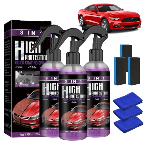 High Protection 3in1 Spray, Auto Politur Auto Beschichtung Spray, Nano Auto Beschichtungsspray, Car Coating Spray, Schnelles Auto Beschichtung Kratzer Spray für Autos Motorräder (3 pcs) von SOETDERT