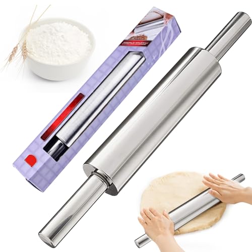 Nudelholz aus Edelstahl, Antihaft Teigroller Edelstahl, 43cm Nudelholz mit Griff, Drehbare Teigrolle, Backzubehör Rolling Pin für Fondant, Pizza, Knödel, Brot, Kuchen, Nudelteig, Mürbeteig Nudelholz aus Edelstahl, Antihaft Teigroller Edelstahl, 43cm Nudelholz mit Griff, Drehbare Teigrolle, Backzubehör Rolling Pin für Fondant, Pizza, Knödel, Brot, Kuchen, Nudelteig, Mürbeteig von SOETDERT